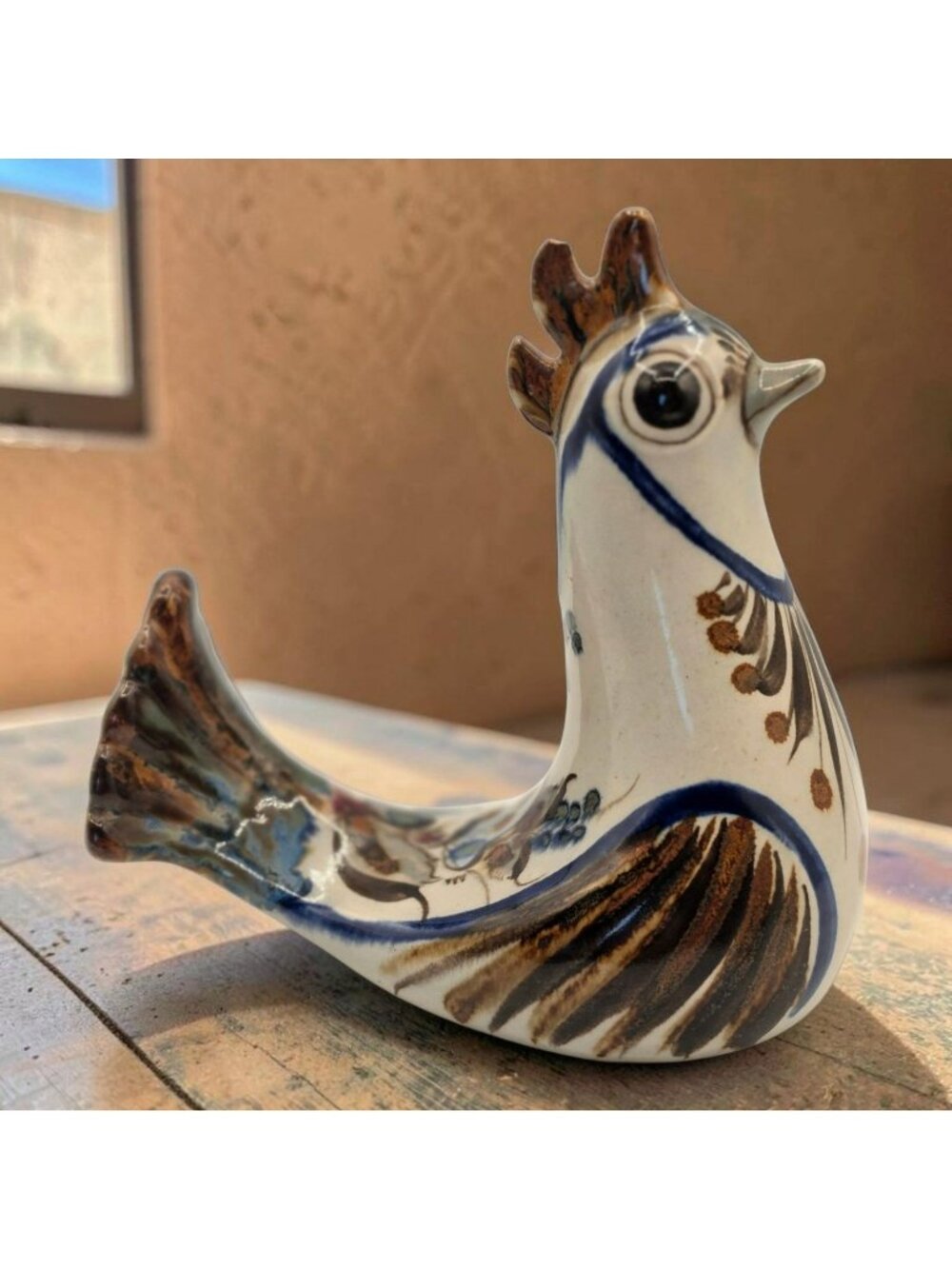 Mexican Ceramic Rooster Figurine Floral Motif Vintage Folk Art Ken Edwards